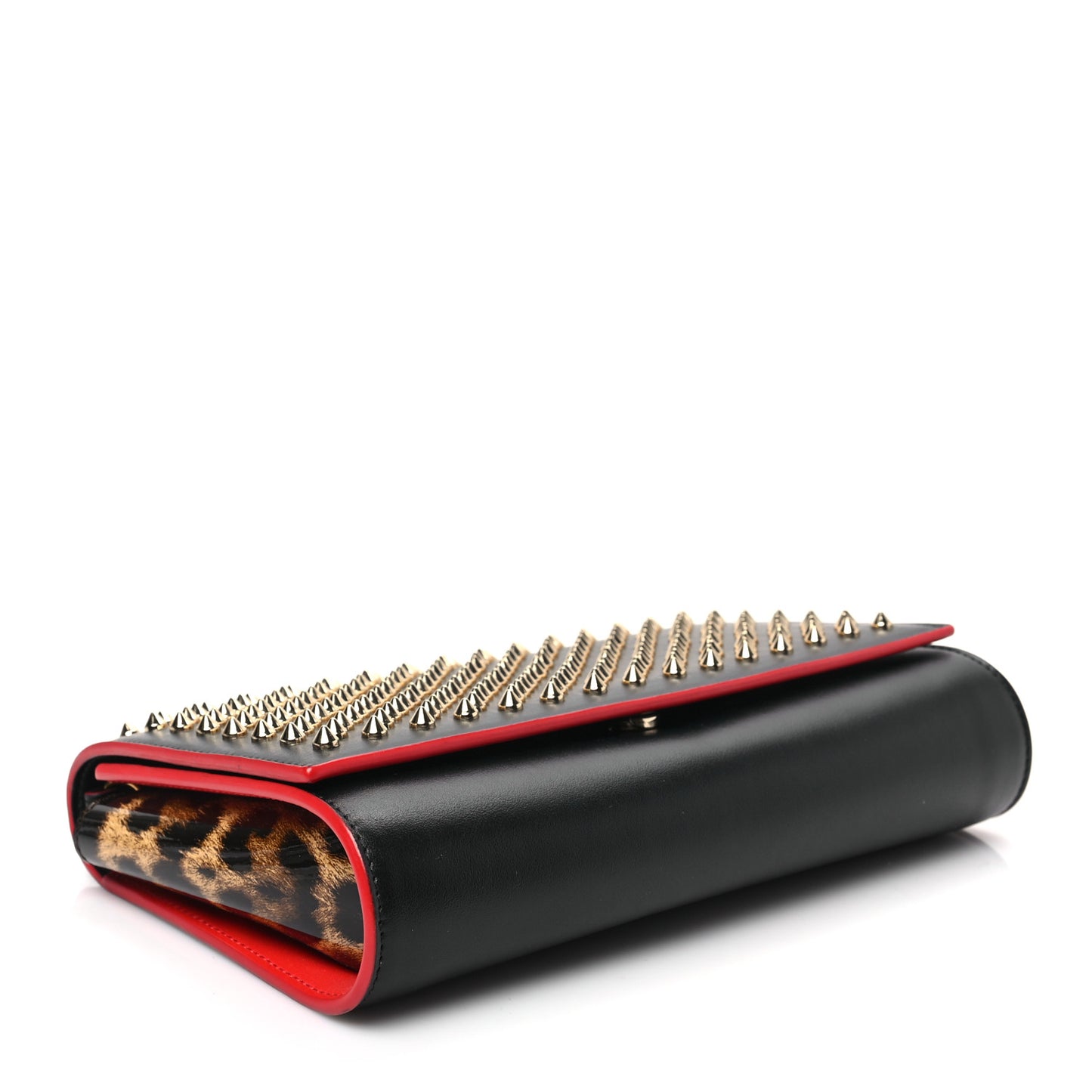 Calfskin Patent Leopard Spikes Paloma Clutch Black