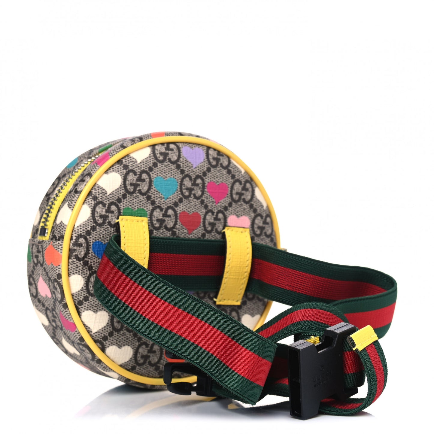 GG Supreme Monogram Hearts Web Childrens Round Belt Bag Beige Ebony Multicolor Freesia