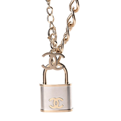 Chanel CC Oversized Padlock Necklace Gold Silver 4 of 6