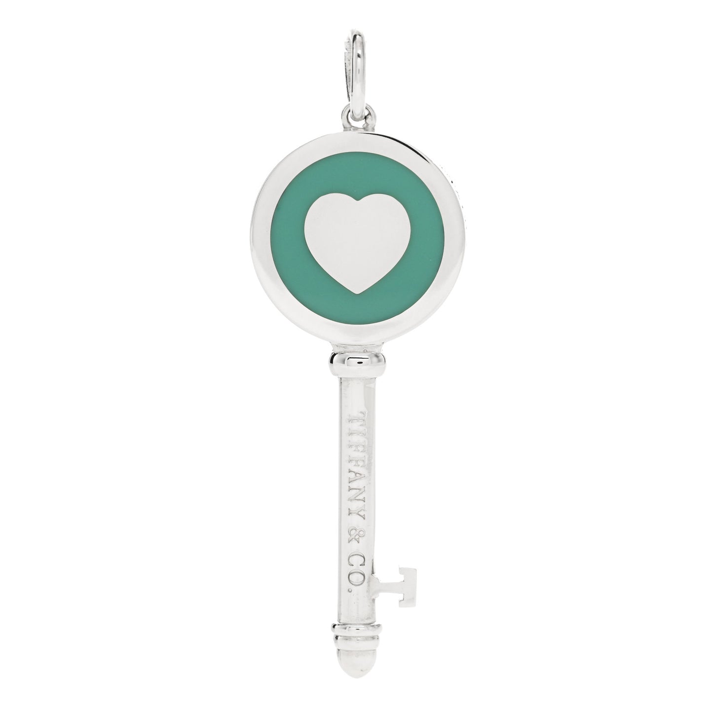 Sterling Silver Enamel Heart Key Pendant Blue