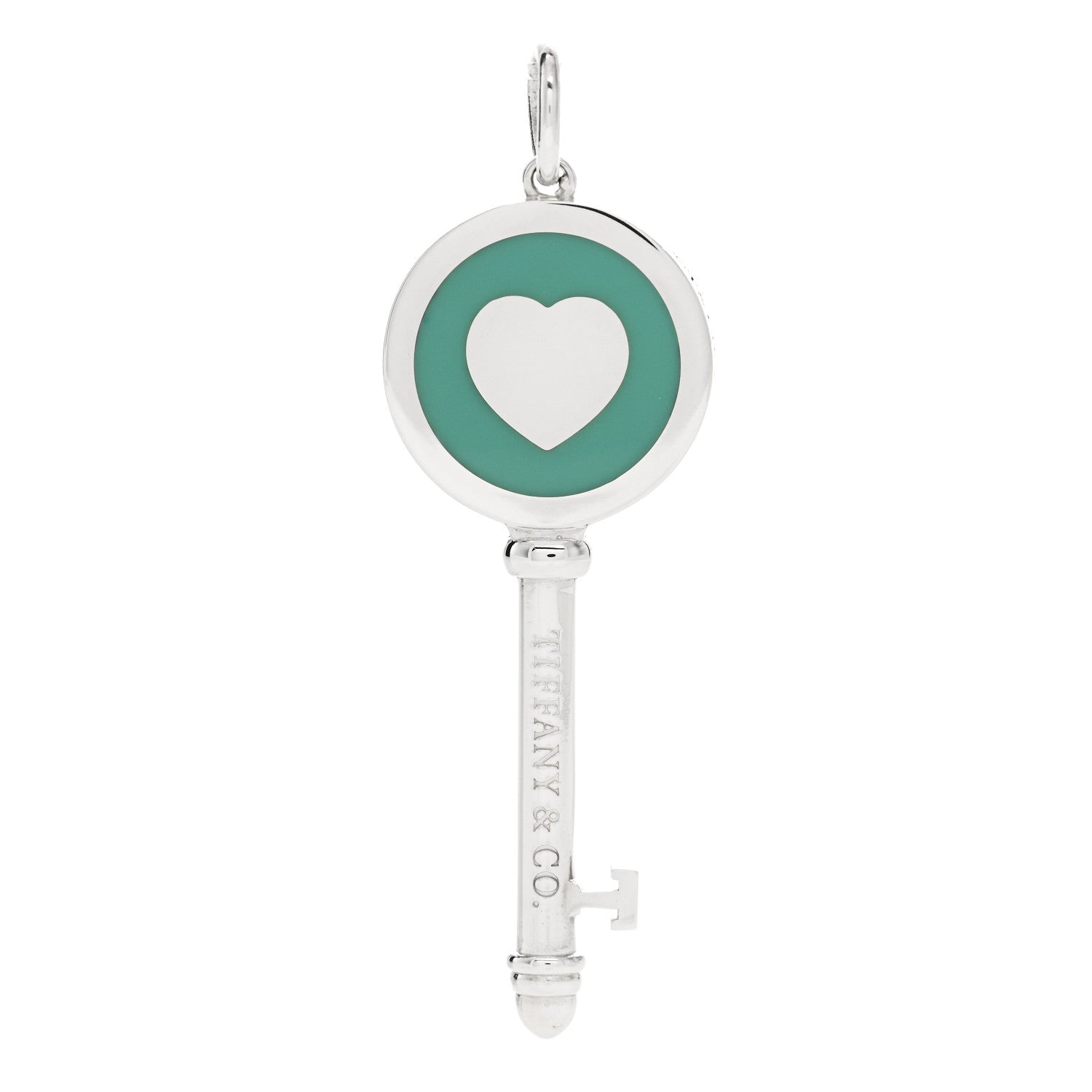 Tiffany Sterling Silver Enamel Heart Key Pendant Blue 3 of 5