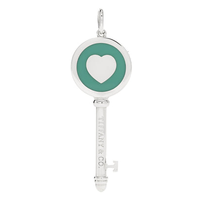 Tiffany Sterling Silver Enamel Heart Key Pendant Blue 3 of 5