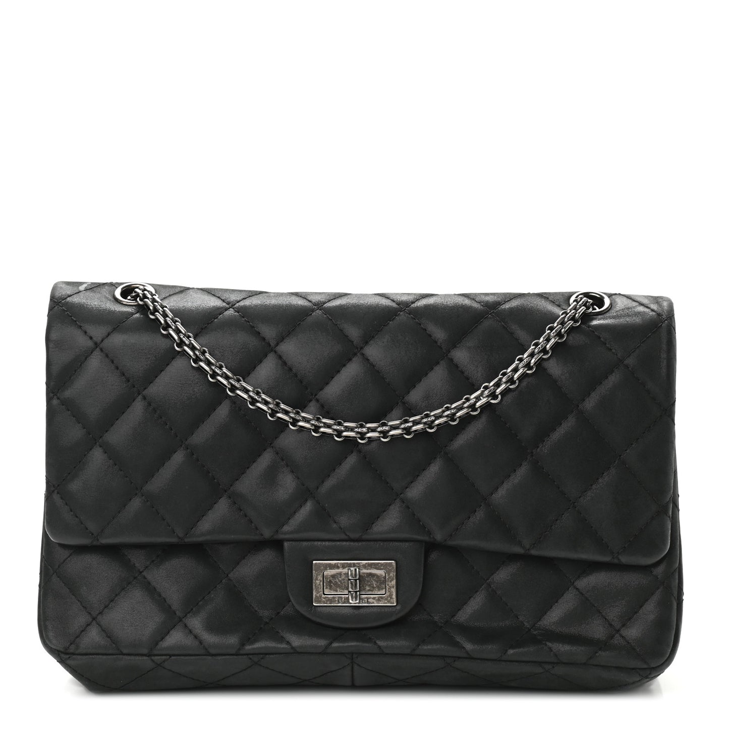 Iridescent Calfskin Quilted 2.55 Reissue 227 Flap Black