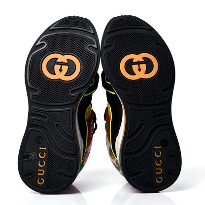 Gucci Suede Calfskin Womens Ultrapace Mid Top Sneakers 37.5 Hibiscus Red Black Neon Yellow Yolk 6 of 7