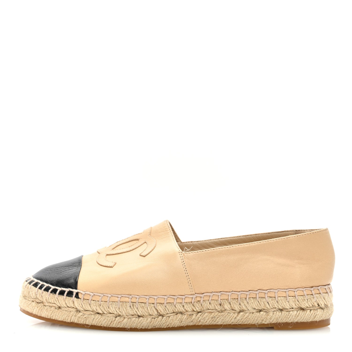 Chanel Lambskin CC Espadrilles 38 Beige Black 1 of 8