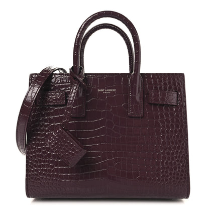 Saint Laurent Calfskin Crocodile Embossed Nano Sac De Jour Bordeaux 1 of 10