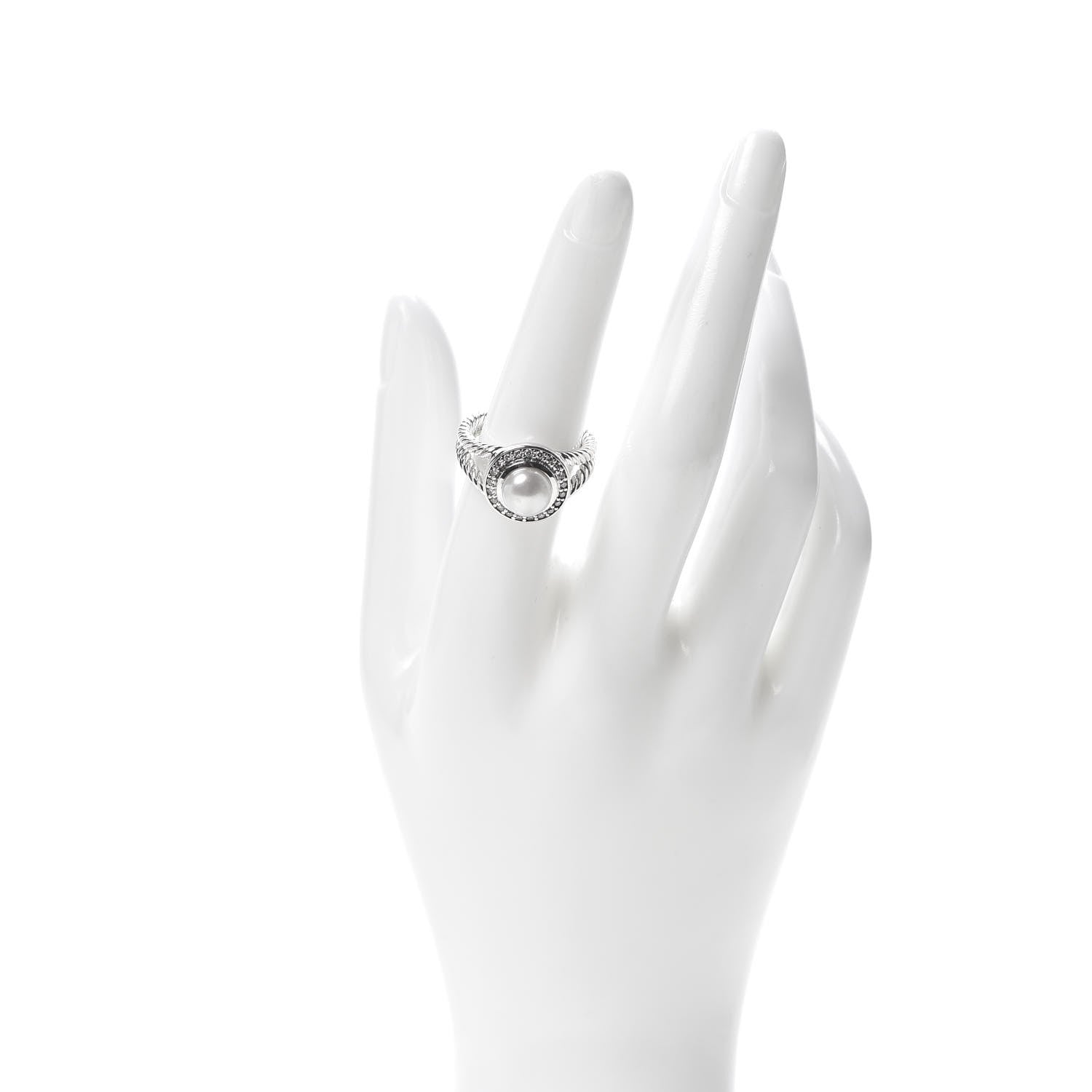 David Yurman Sterling Silver Diamond Pearl 8mm Petite Cerise Ring 54 7 2 of 5