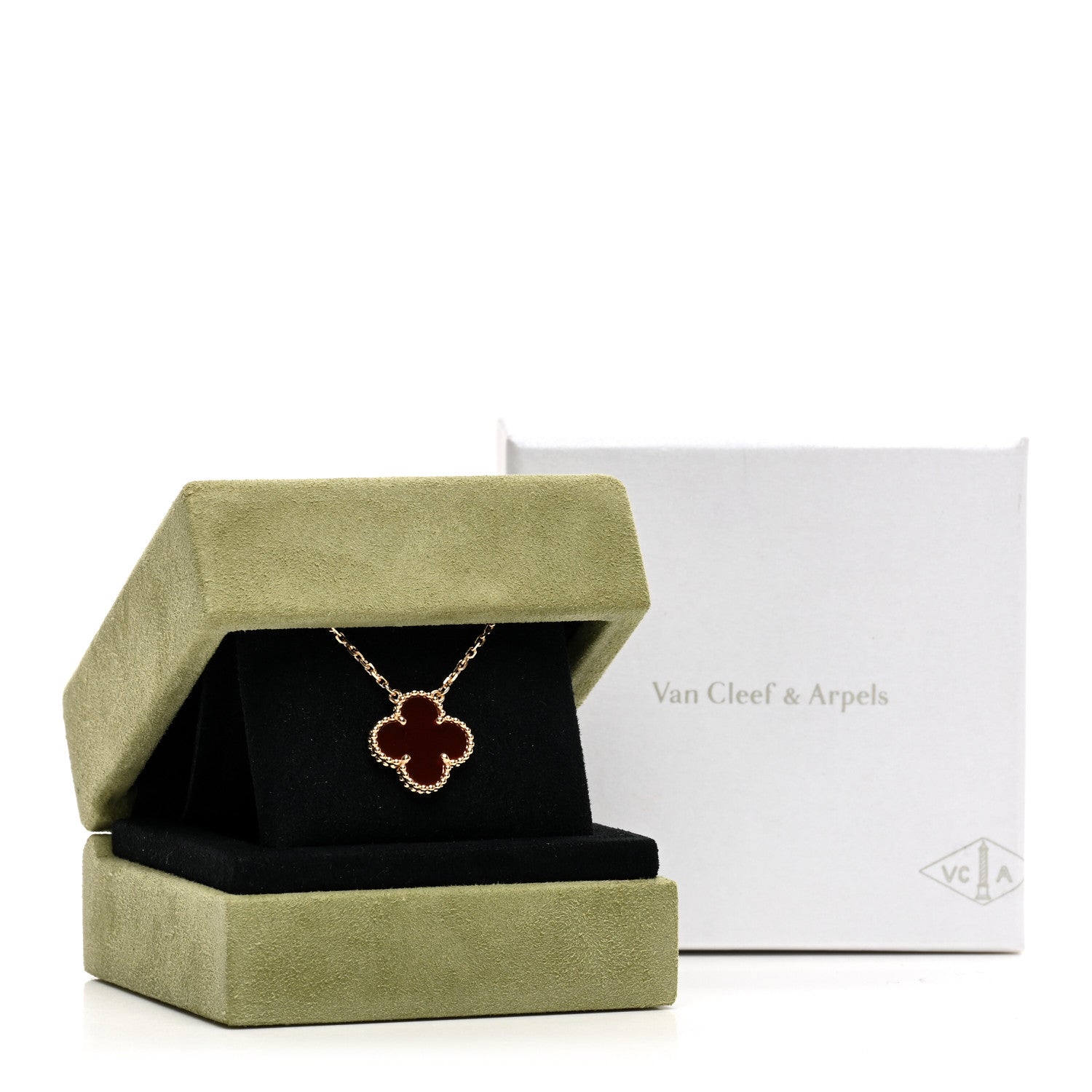Van Cleef & Arpels VAN CLEEF & ARPELS 18K Yellow Gold Carnelian Vintage Alhambra Pendant Necklace 6 of 6