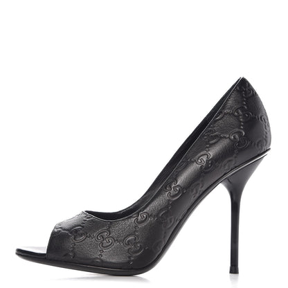 Gucci Guccissima Peep Toe Pumps 37.5 Black 1 of 12