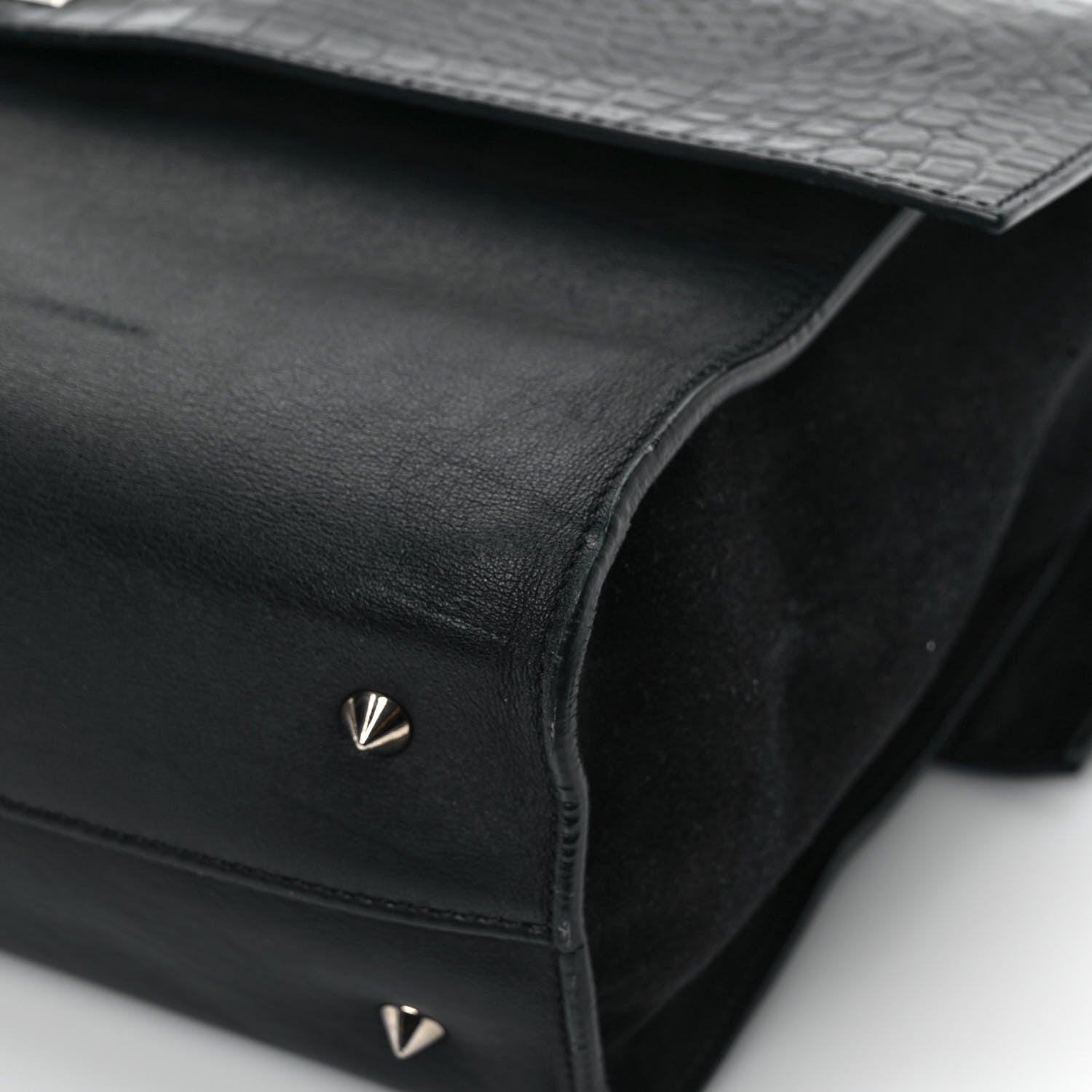 Givenchy Calfskin Crocodile Embossed Medium Shark Lock Satchel Black 10 of 11