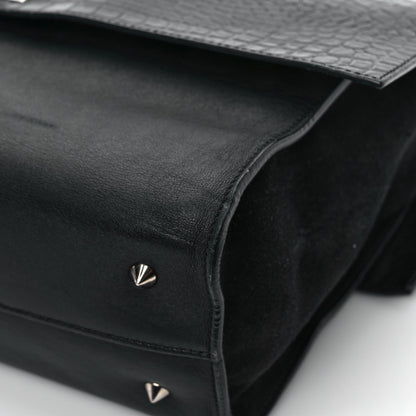 Givenchy Calfskin Crocodile Embossed Medium Shark Lock Satchel Black 10 of 11