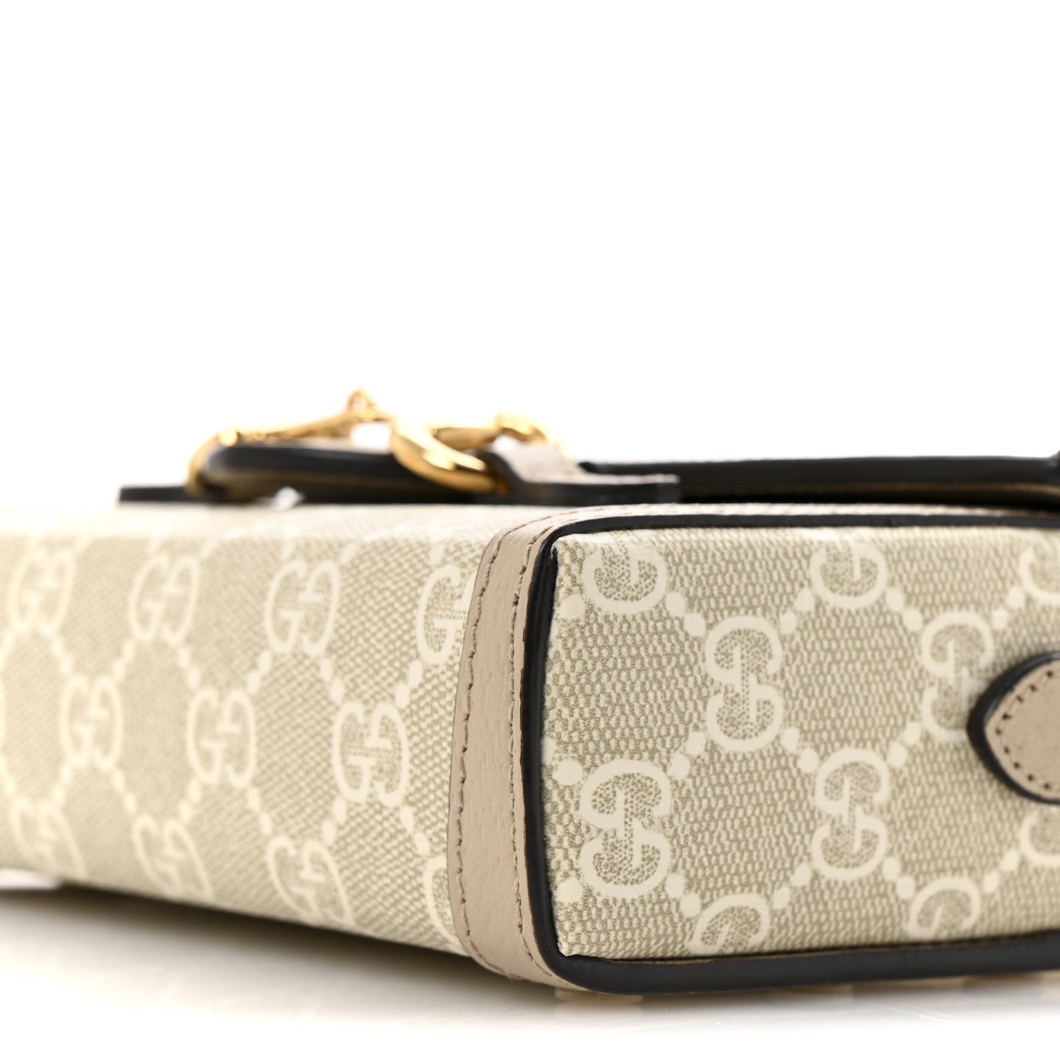 Gucci GG Supreme Monogram Textured Dollar Calfskin Mini Horsebit 1955 Shoulder Bag Beige Mystic White Oatmeal 10 of 13