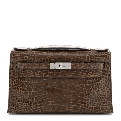 Hermes Shiny Alligator Kelly Pochette Gris Elephant 1 of 20