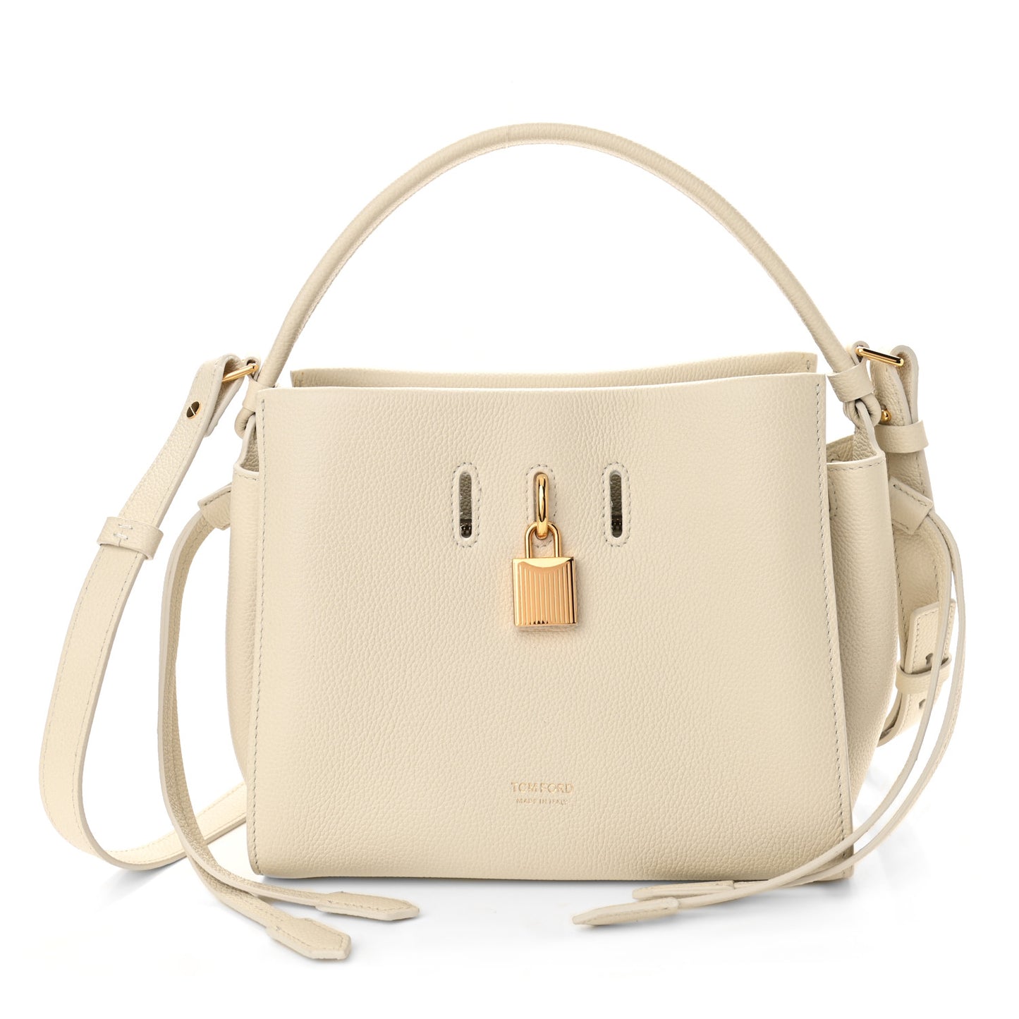 Grained Calfskin Small Padlock Top Handle Chalk