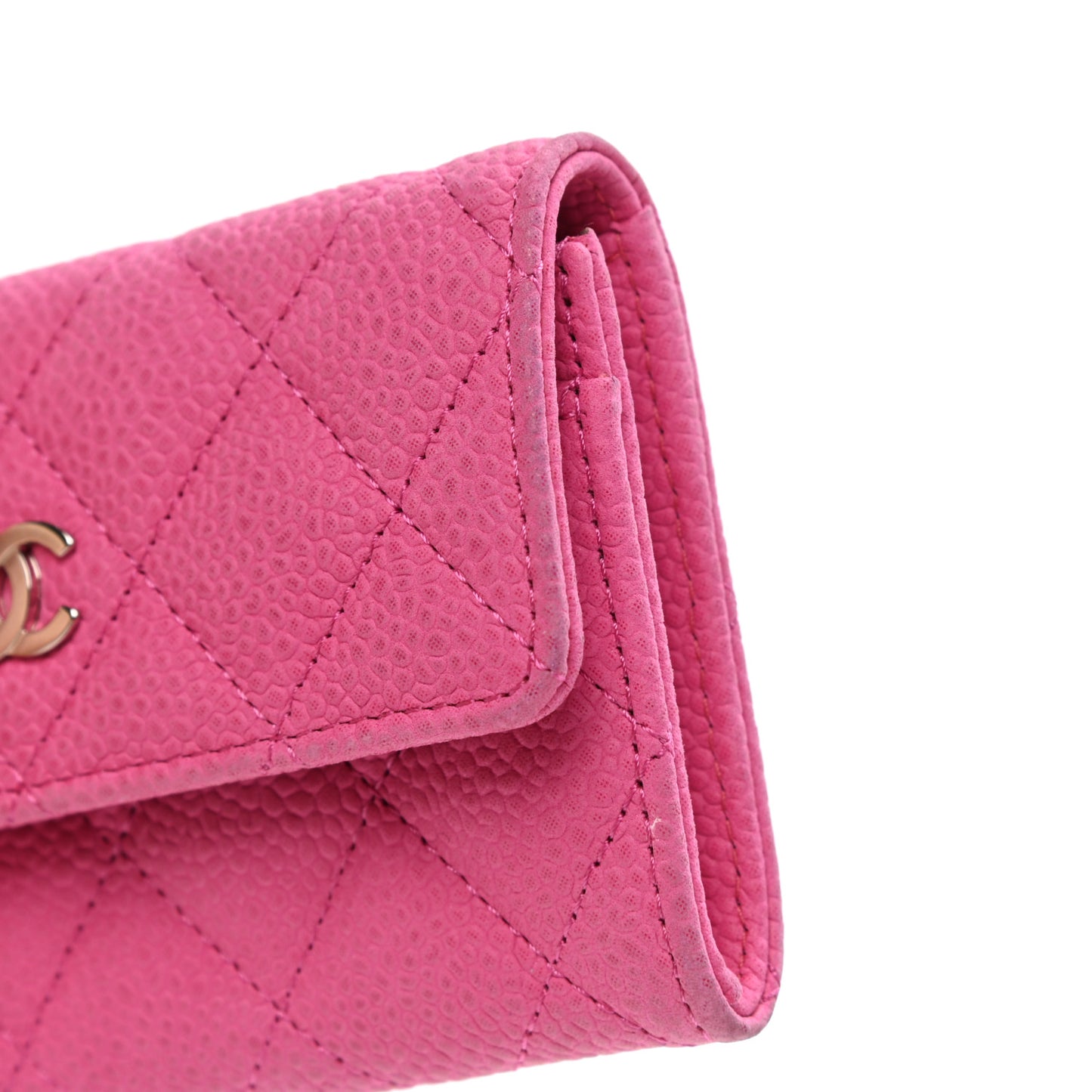 Iridescent Caviar Quilted Flap Card Holder Pink