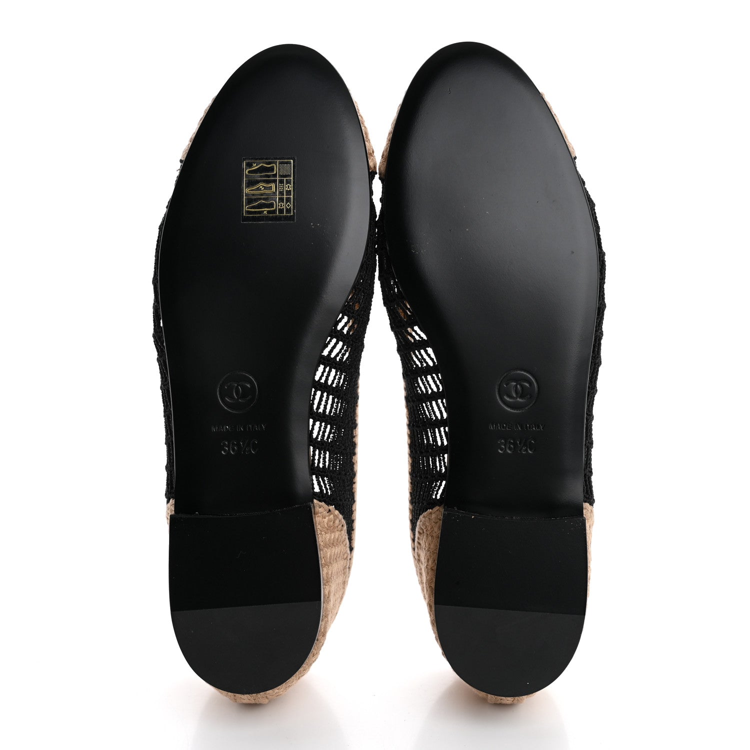 Chanel Raffia Cap Toe Ballerina Flats 36.5 Black Beige 1638631