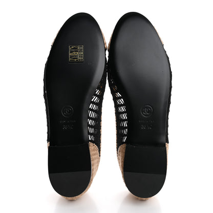 Chanel Raffia Cap Toe Ballerina Flats 36.5 Black Beige 6 of 9