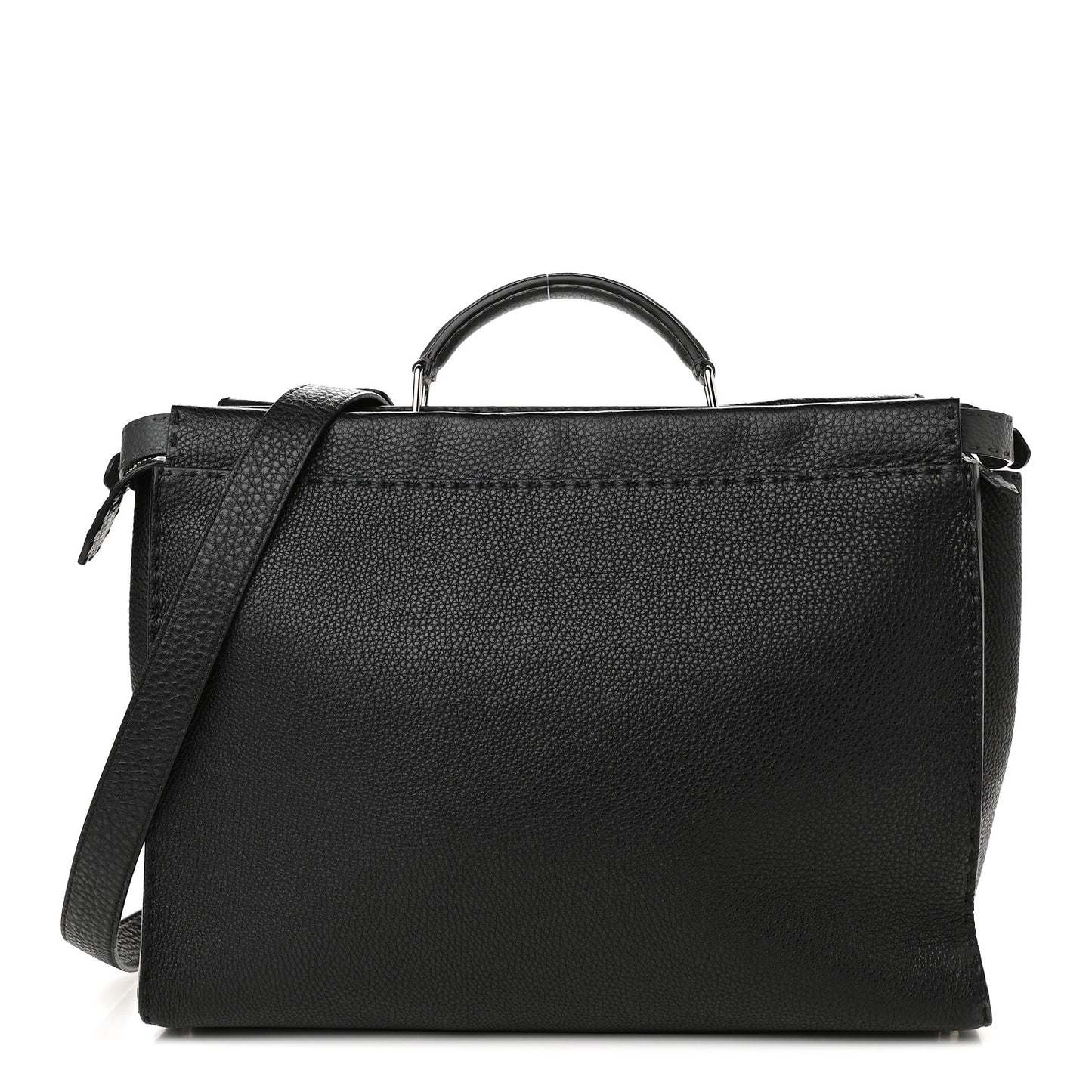Cuoio Romano Selleria Fendi Stamp Patch Large Mens Peekaboo Iconic Essential Satchel Black Grigio