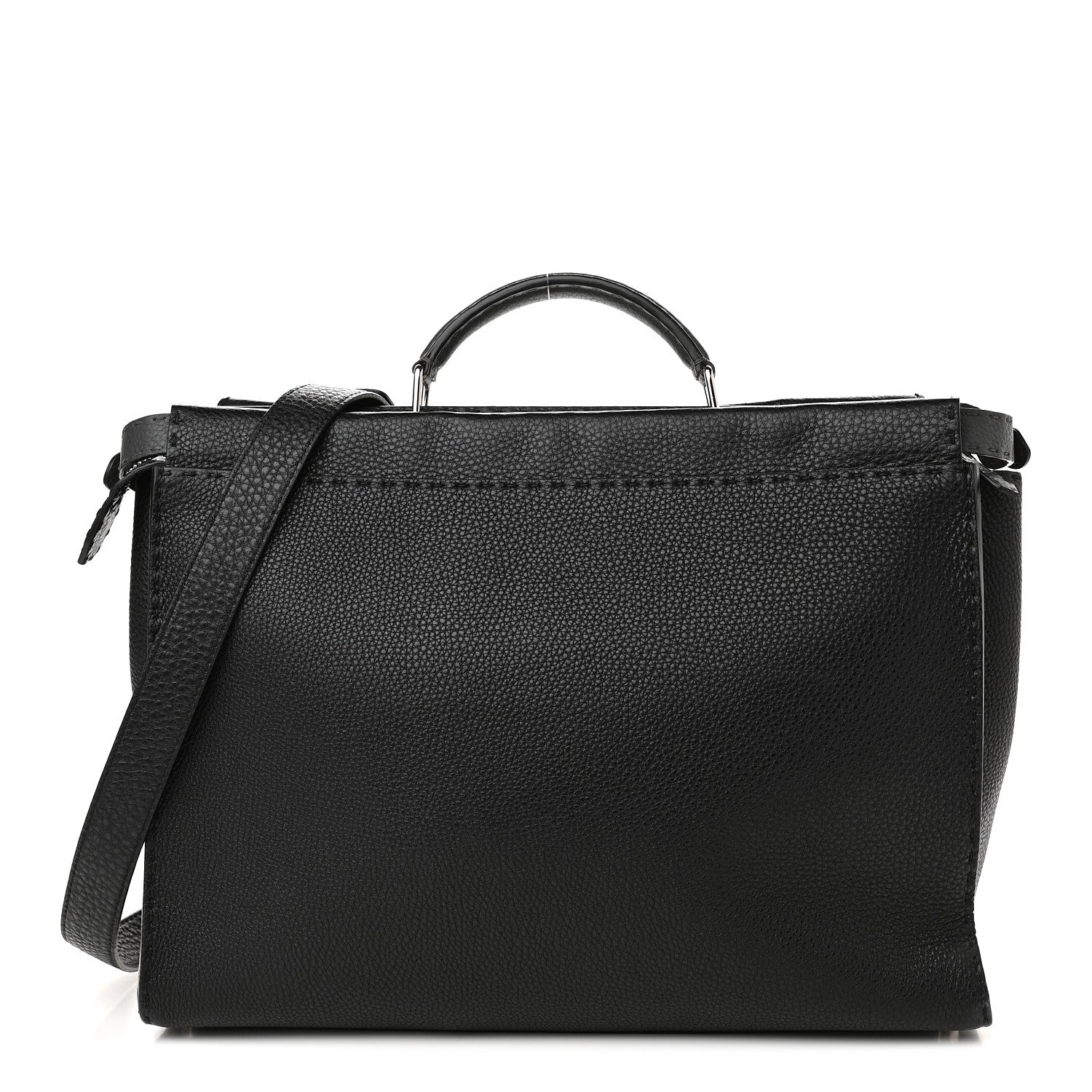 Fendi Cuoio Romano Selleria Fendi Stamp Patch Large Mens Peekaboo Iconic Essential Satchel Black Grigio 1 of 10