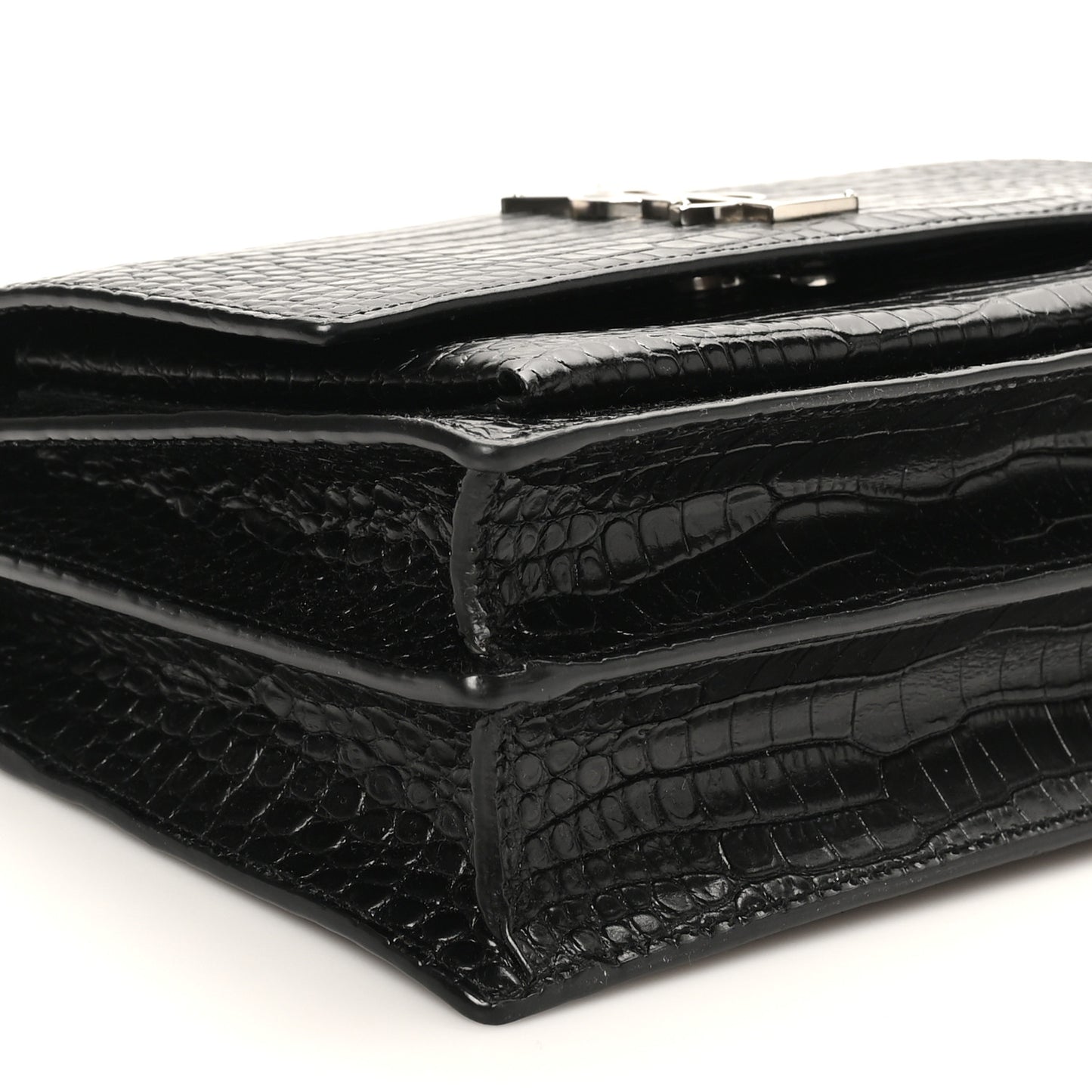 Calfskin Crocodile Embossed Medium Monogram Sunset Black