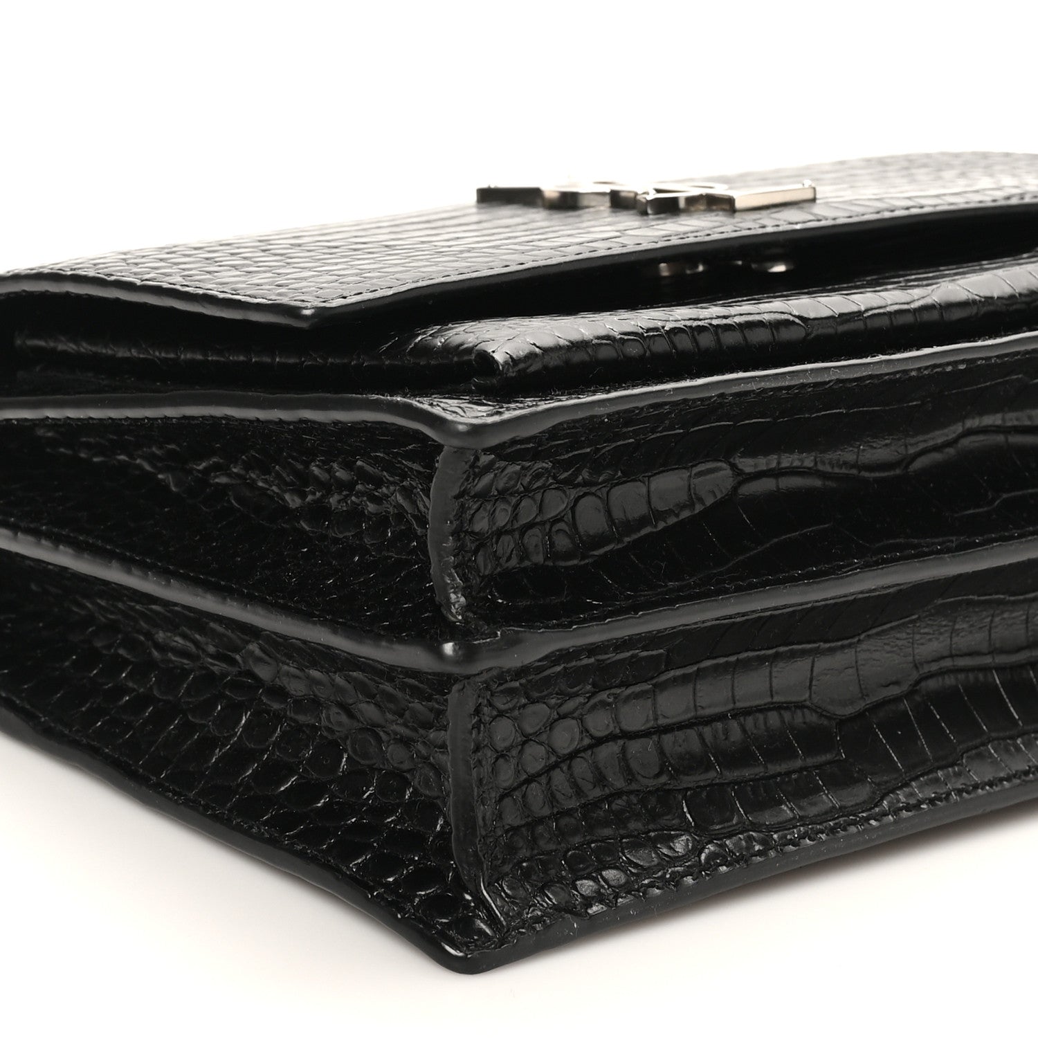 Saint Laurent Calfskin Crocodile Embossed Medium Monogram Sunset Black 8 of 10