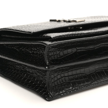 Saint Laurent Calfskin Crocodile Embossed Medium Monogram Sunset Black 8 of 10