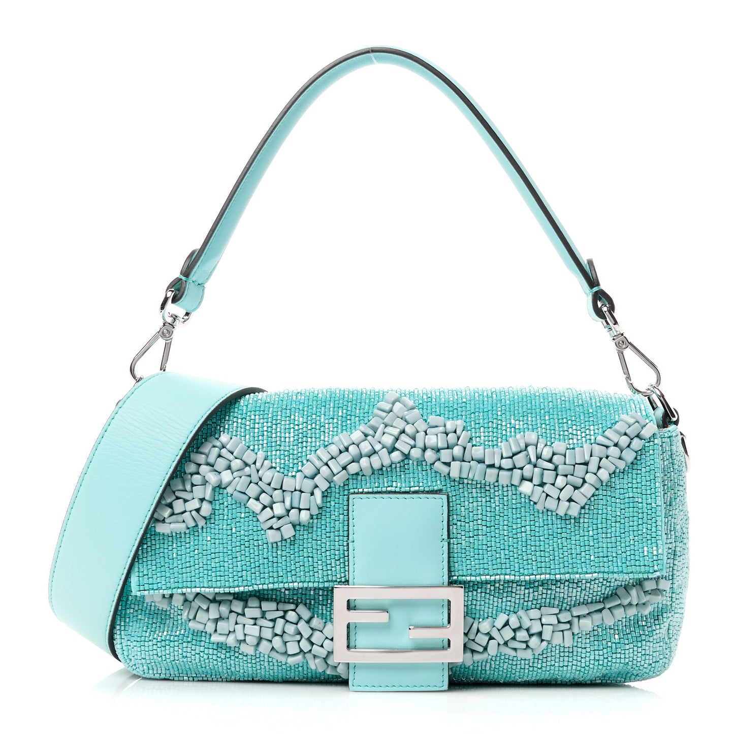 Rolling Stone Vitello Seta Bead Embroidered Re-Edition Baguette Spring Turquoise
