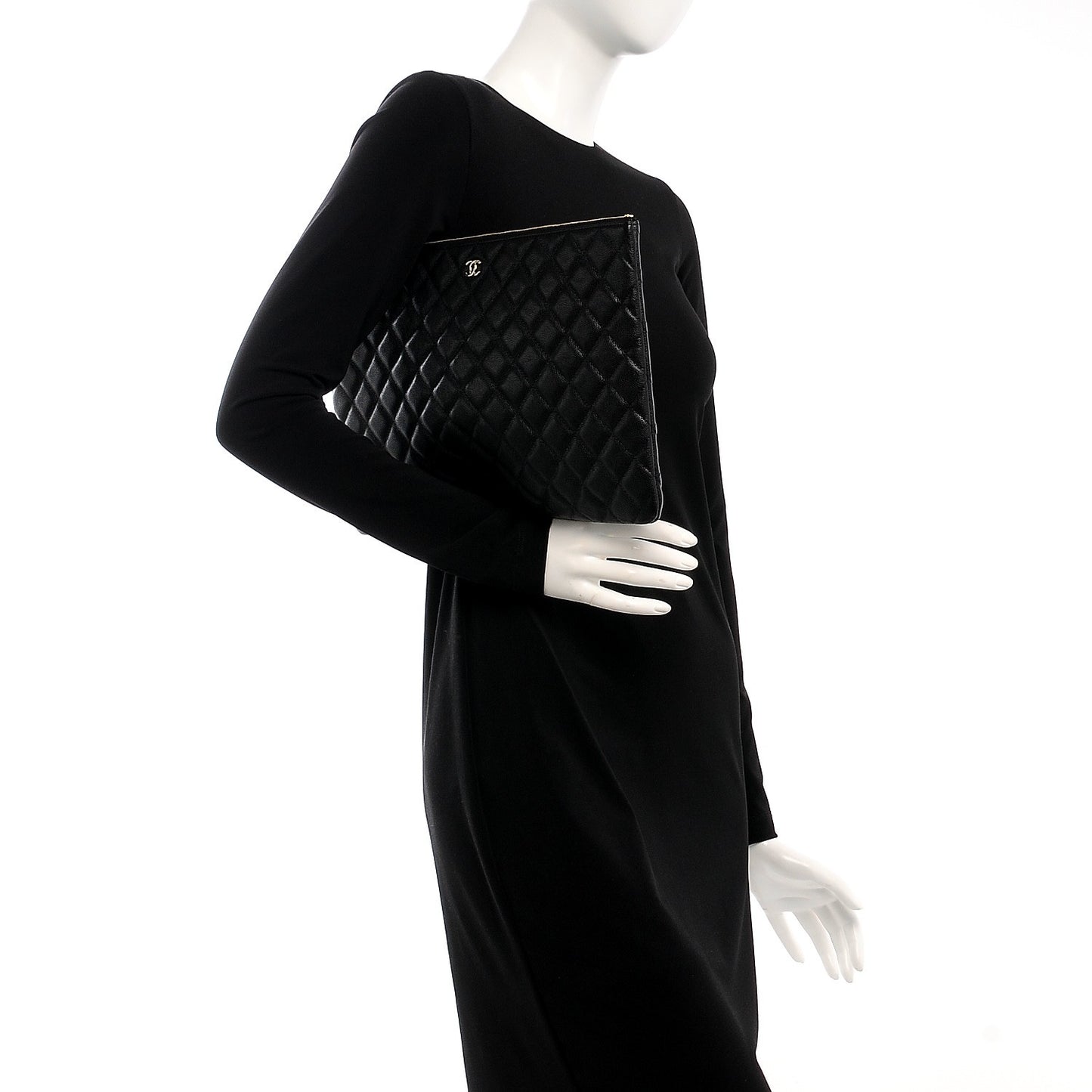 Caviar Quilted Large Cosmetic Case Black