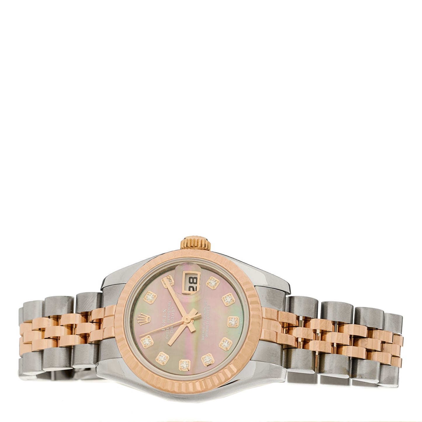 Stainless Steel 18K Everose Gold Diamond Black Mother of Pearl 26mm Oyster Perpetual Datejust Watch 179171