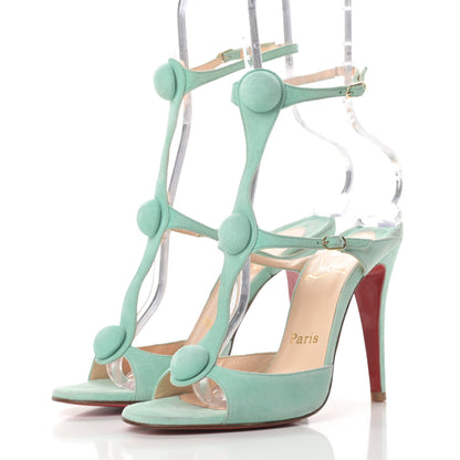 Christian Louboutin Suede Open Toe 100 Cage Sandals 37 Opal 3 of 9