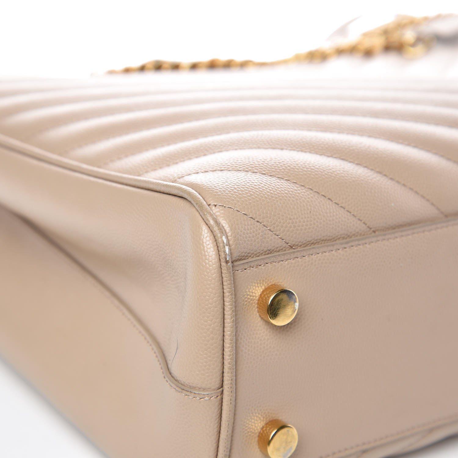 Saint Laurent Grain De Poudre Matelasse Chevron Monogram Shopping Bag Dark Beige 12 of 14