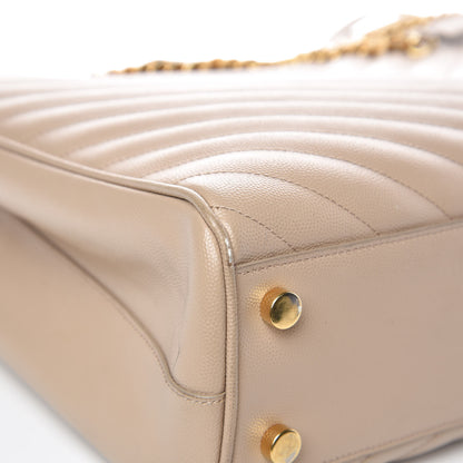 Saint Laurent Grain De Poudre Matelasse Chevron Monogram Shopping Bag Dark Beige 12 of 14