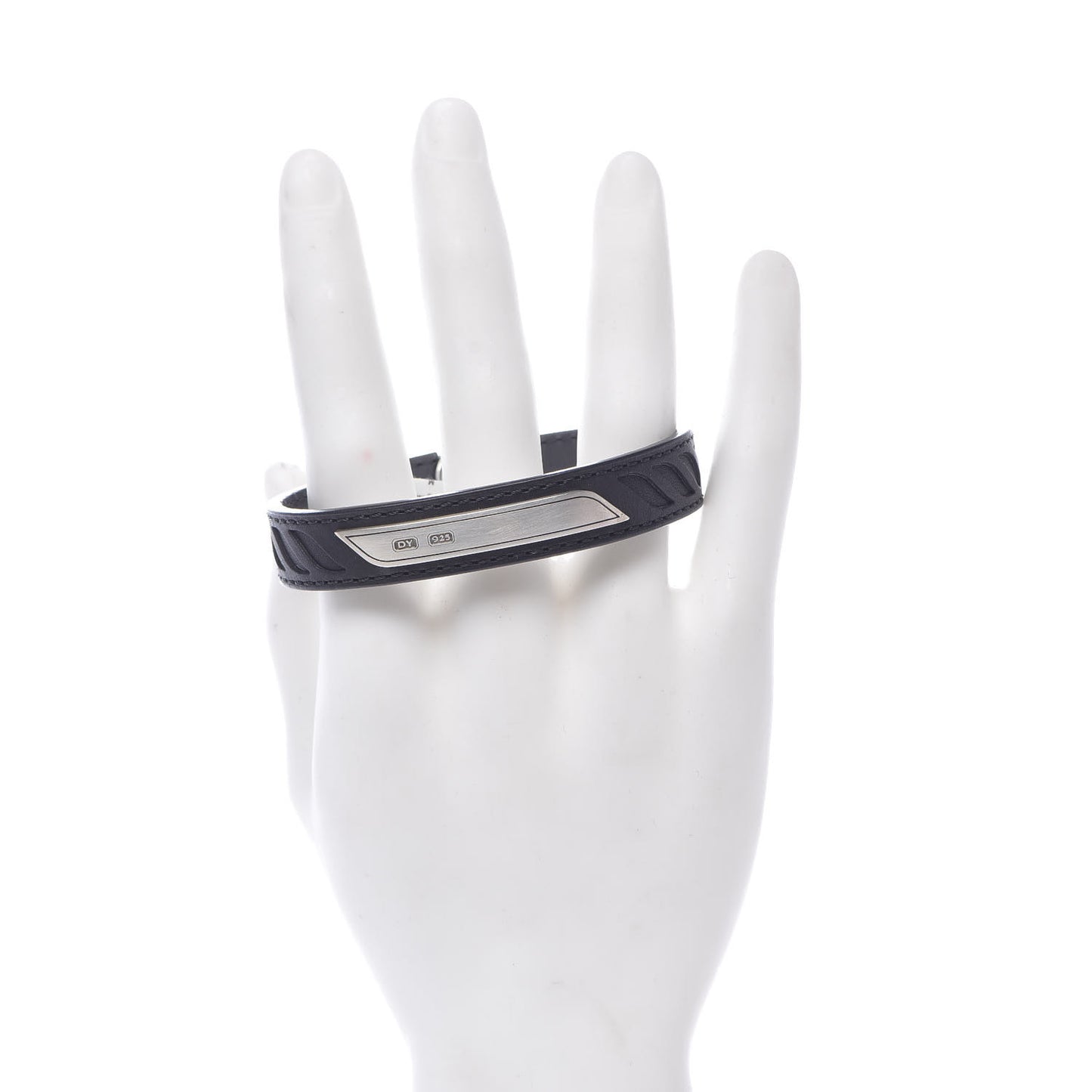 Sterling Silver Leather Mens Cable ID Bracelet Black