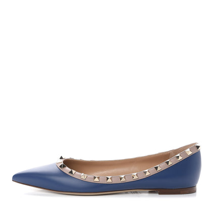 Valentino Garavani Nappa Rockstud Ballerina Flats 37.5 Light Ocean Poudre 1 of 8