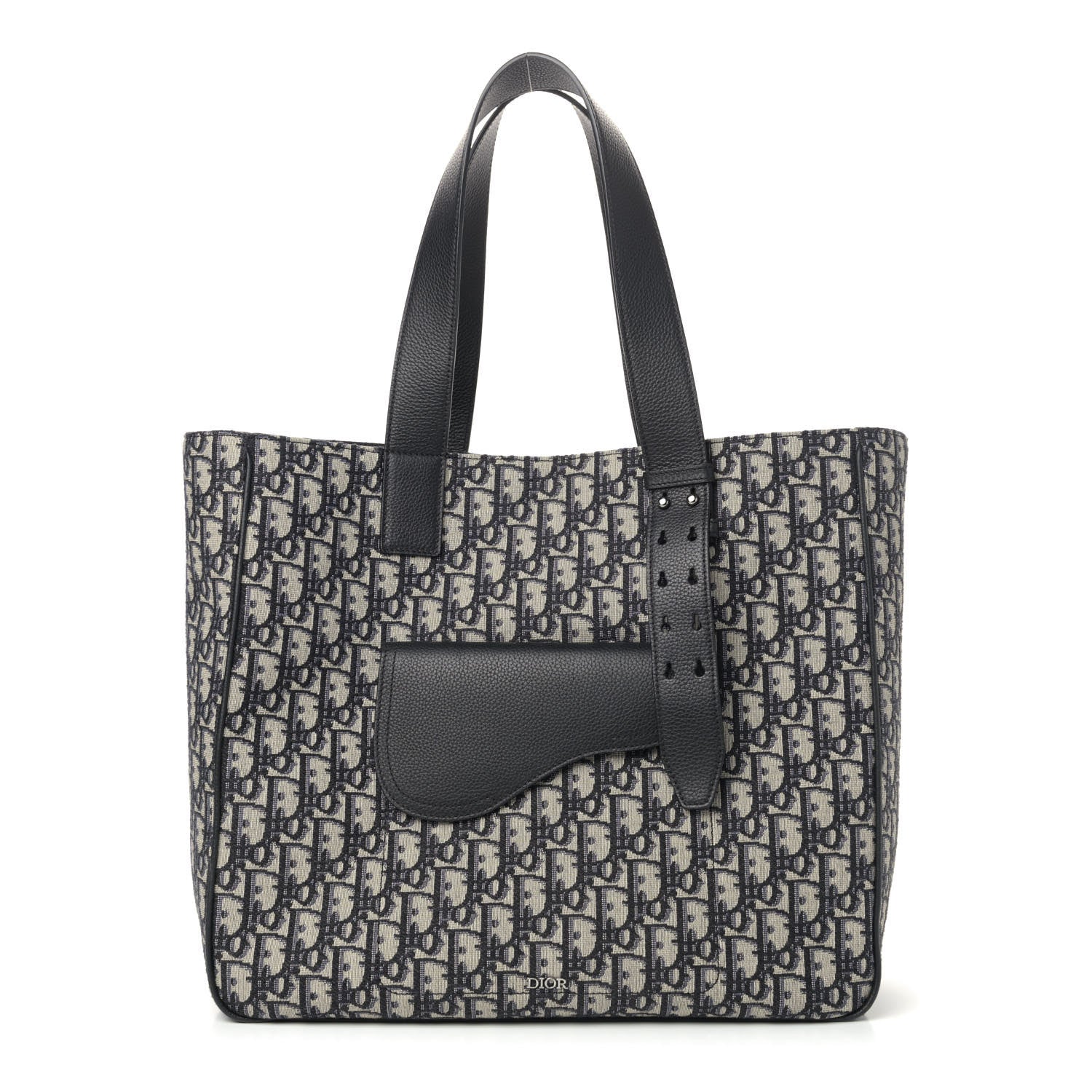 Christian Dior Oblique Saddle Tote Beige Black 1 of 4