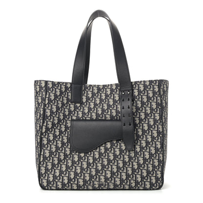 Christian Dior Oblique Saddle Tote Beige Black 1 of 4
