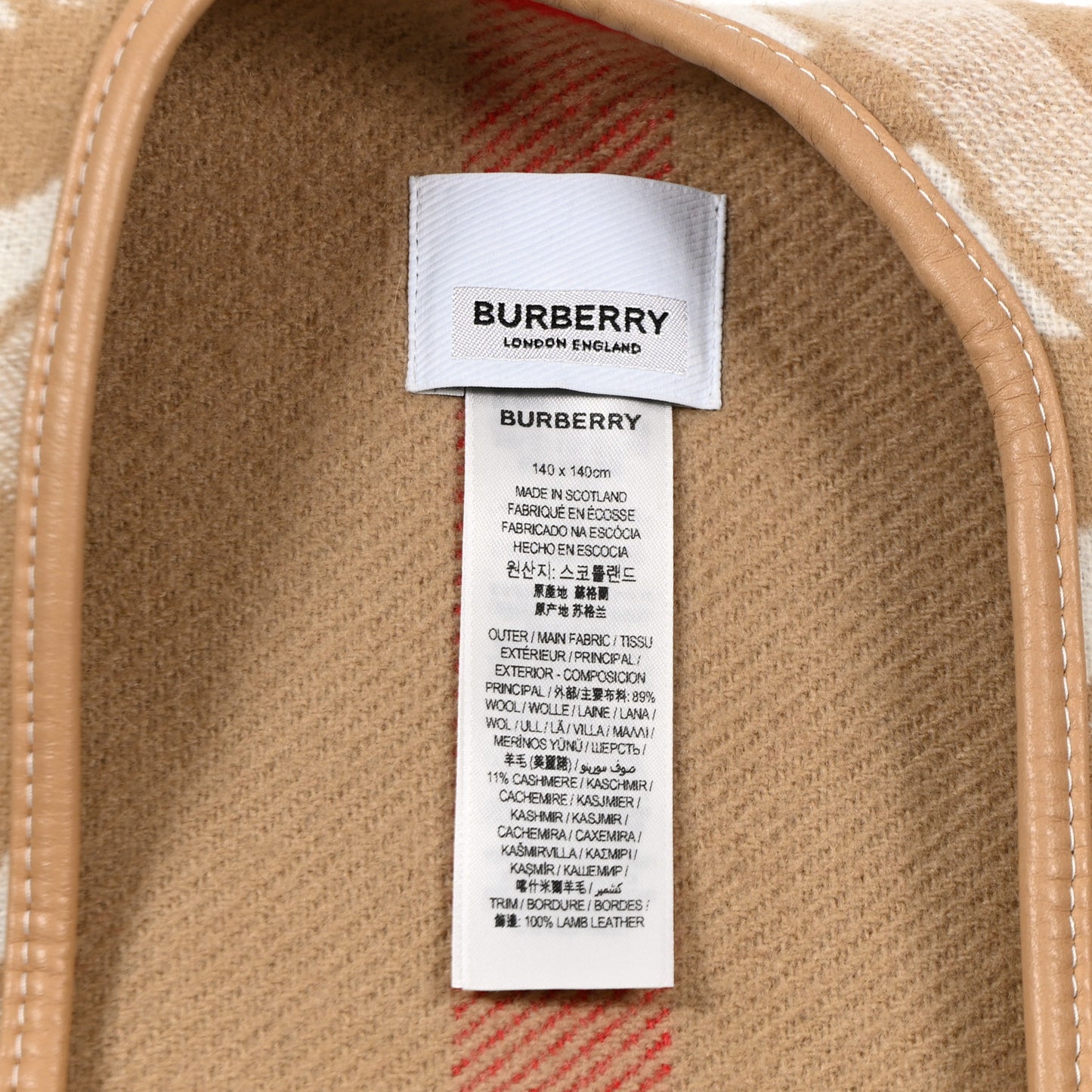 Cashmere TB Monogram Check Reversible Cape Scarf Archive Beige