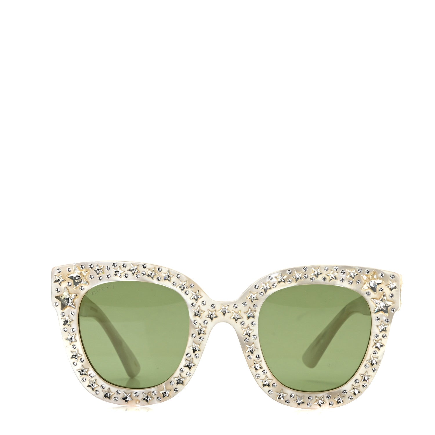 Gucci Acetate Crystal Oversize Mirrored Star Sunglasses GG0116S Ivory 2 of 5