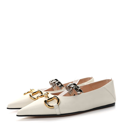 Gucci Nappa Lumiere Deva Horsebit Chain Embellished Flats 35.5 Dusty White 3 of 10