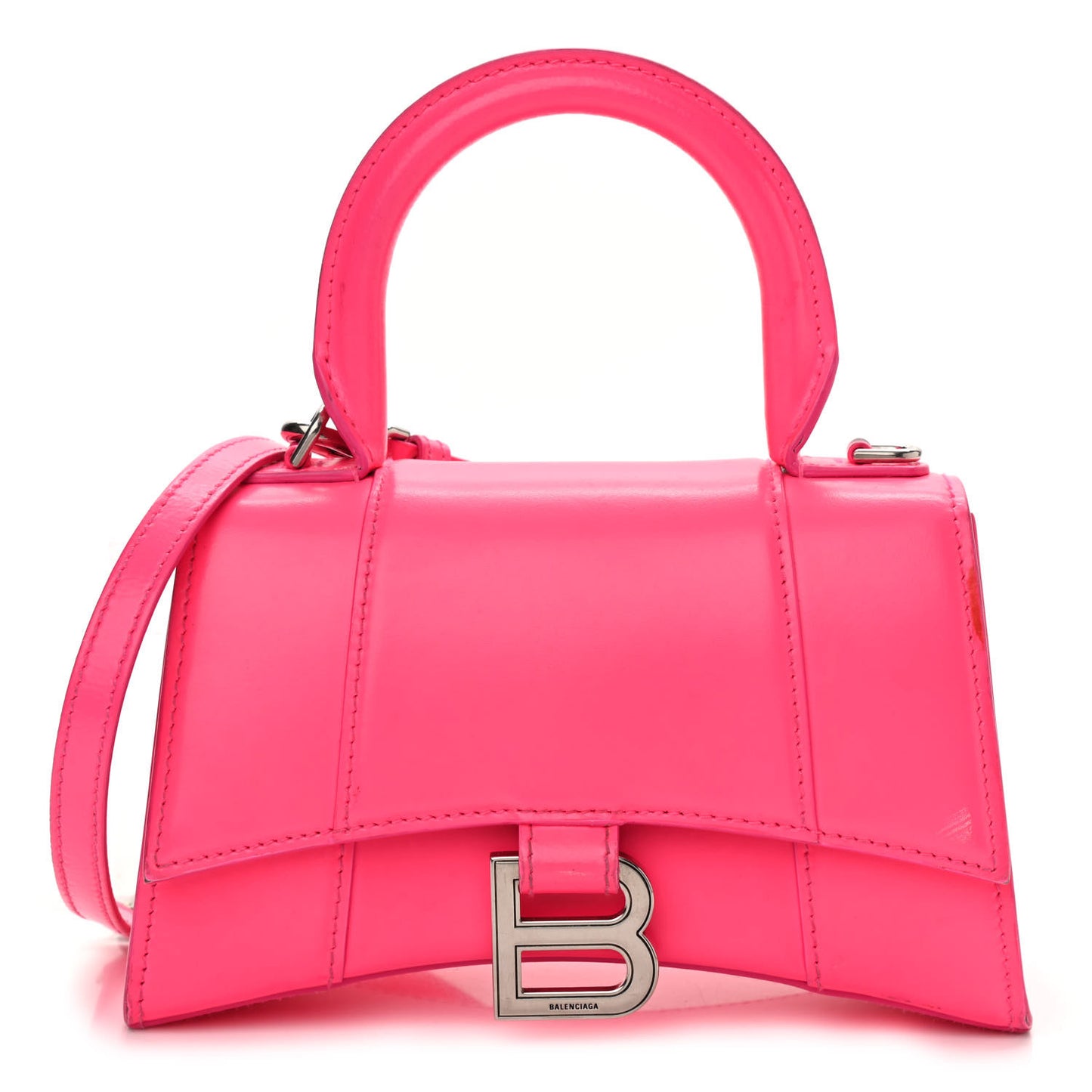 Shiny Box Calfskin Hourglass Top Handle Bag XS Hot Pink