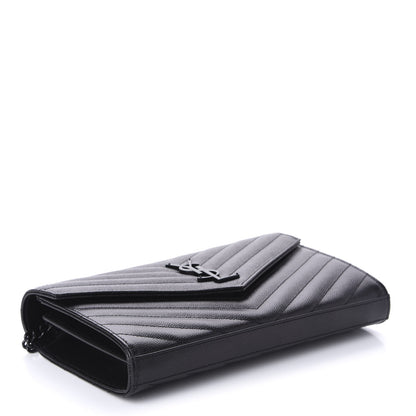 Saint Laurent Grain De Poudre Matelasse Chevron Monogram Chain Wallet Black 4 of 11