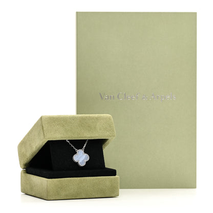 Van Cleef & Arpels 18K White Gold Chalcedony Vintage Alhambra Pendant Necklace 5 of 5
