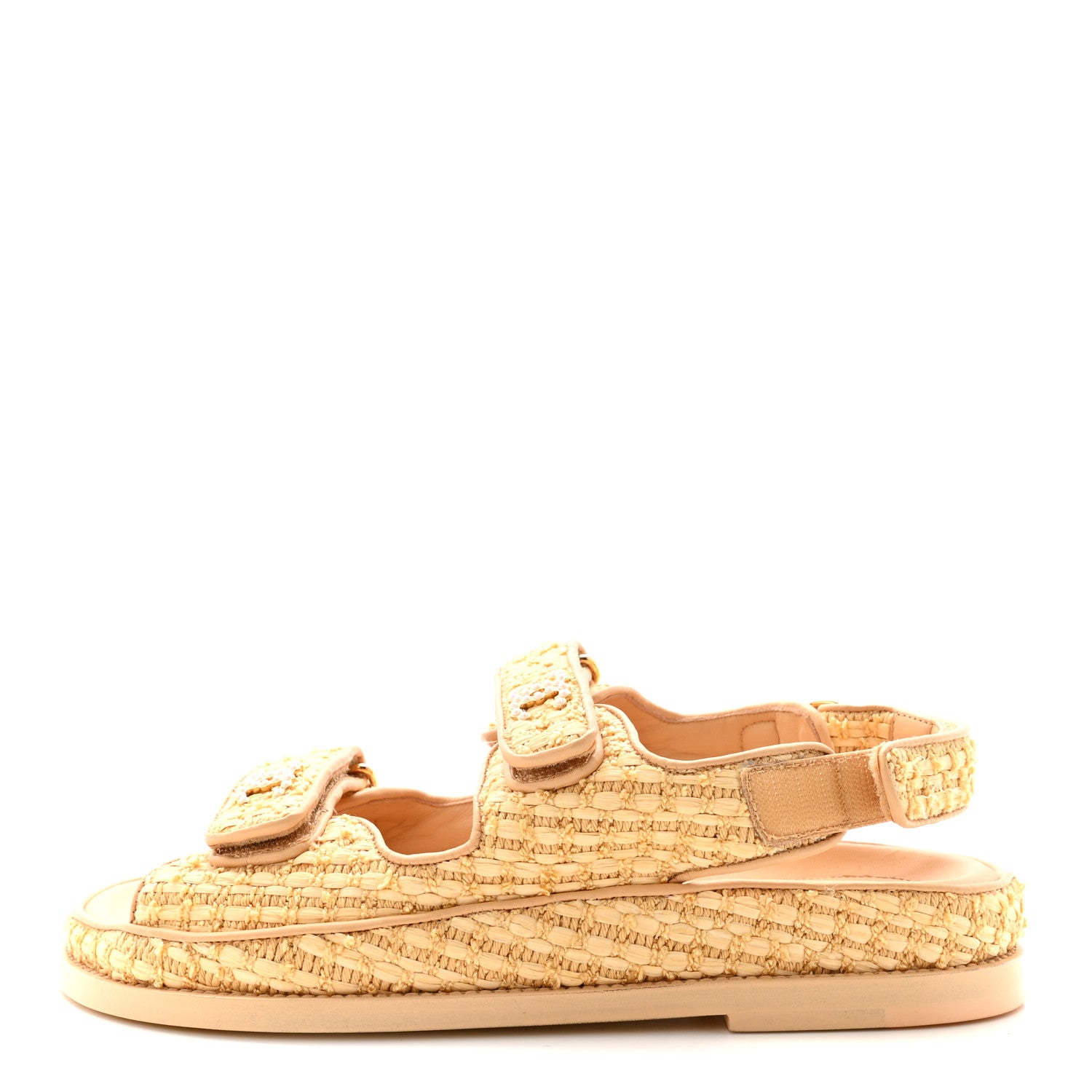 Chanel Braided Fabric Velcro Dad Sandals 37.5 Beige 1 of 9