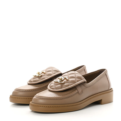 Chanel Lambskin Quilted CC Turnlock Loafers 37 Beige 3 of 9