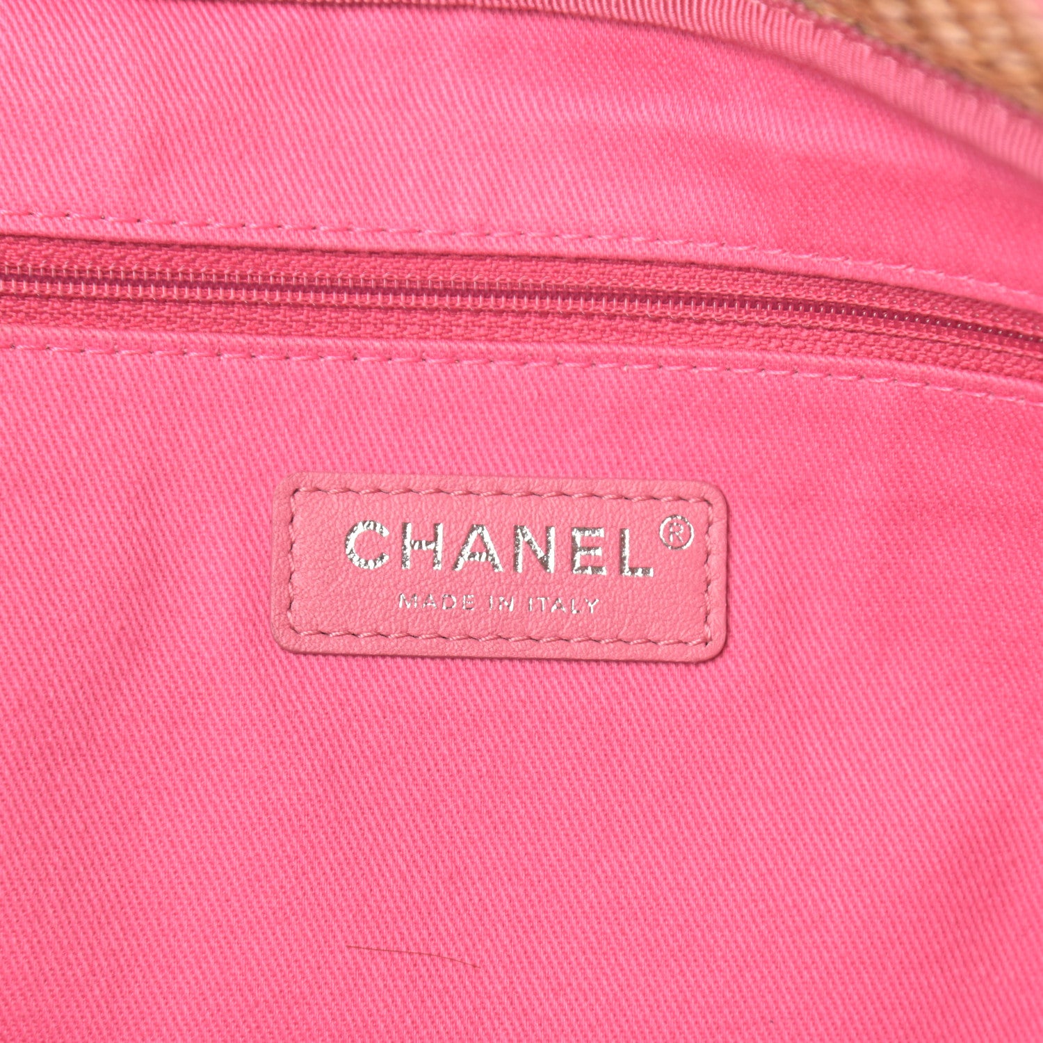 Chanel Woven Straw Raffia Logo Tote Pink Beige 6 of 11