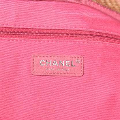 Chanel Woven Straw Raffia Logo Tote Pink Beige 6 of 11