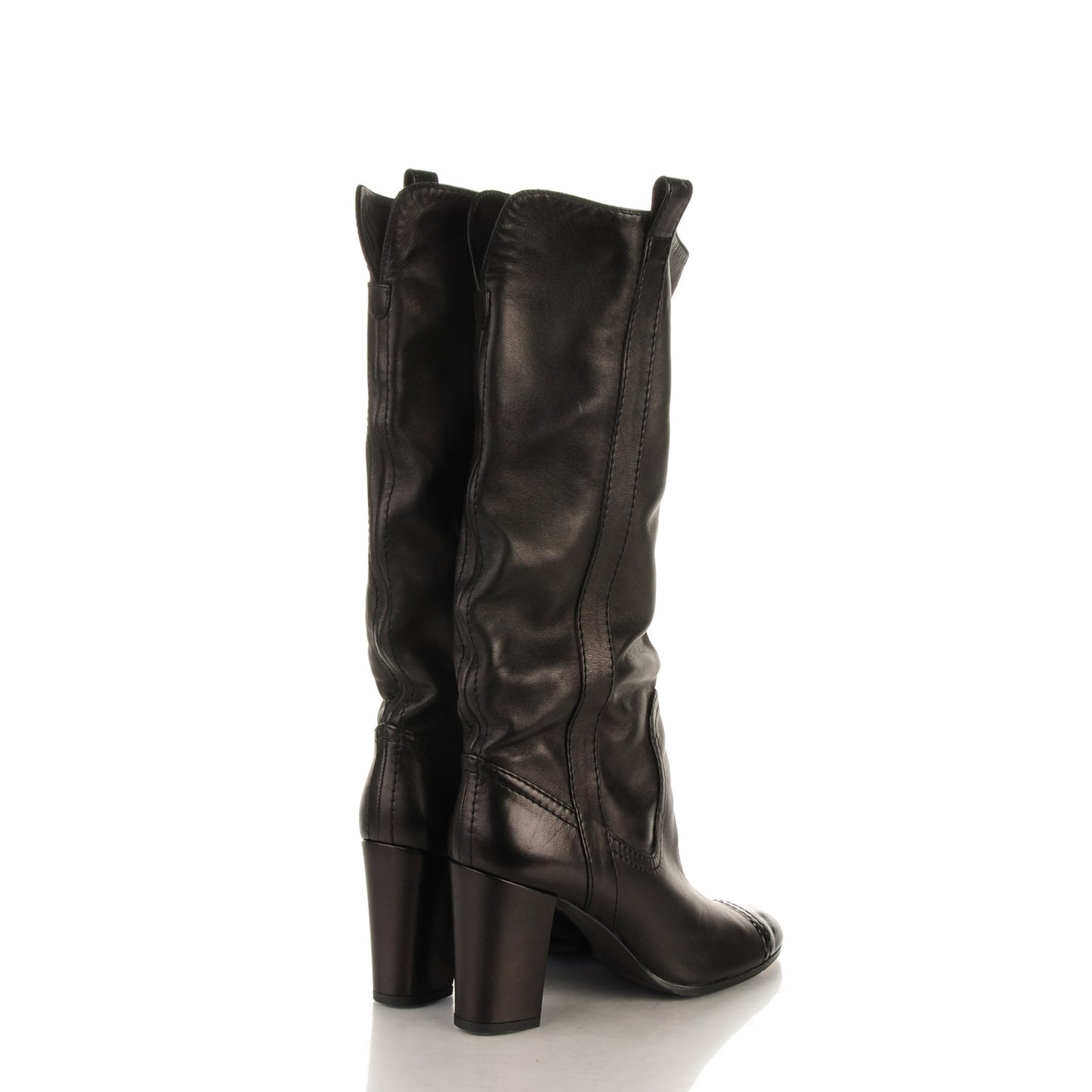 Lambskin Patent CC Cap Toe High Boots 37.5 Black