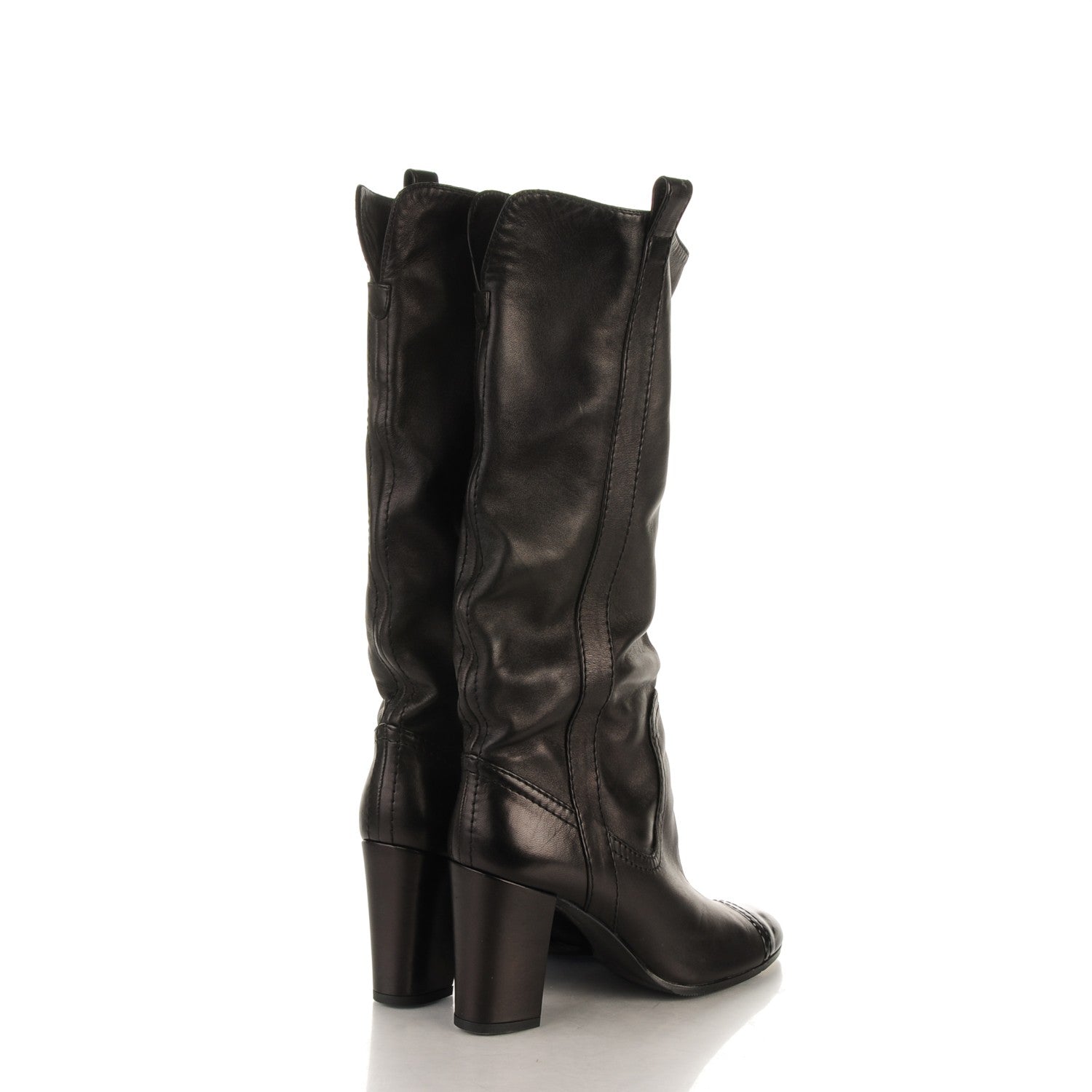 Chanel Lambskin Patent CC Cap Toe High Boots 37.5 Black 4 of 6