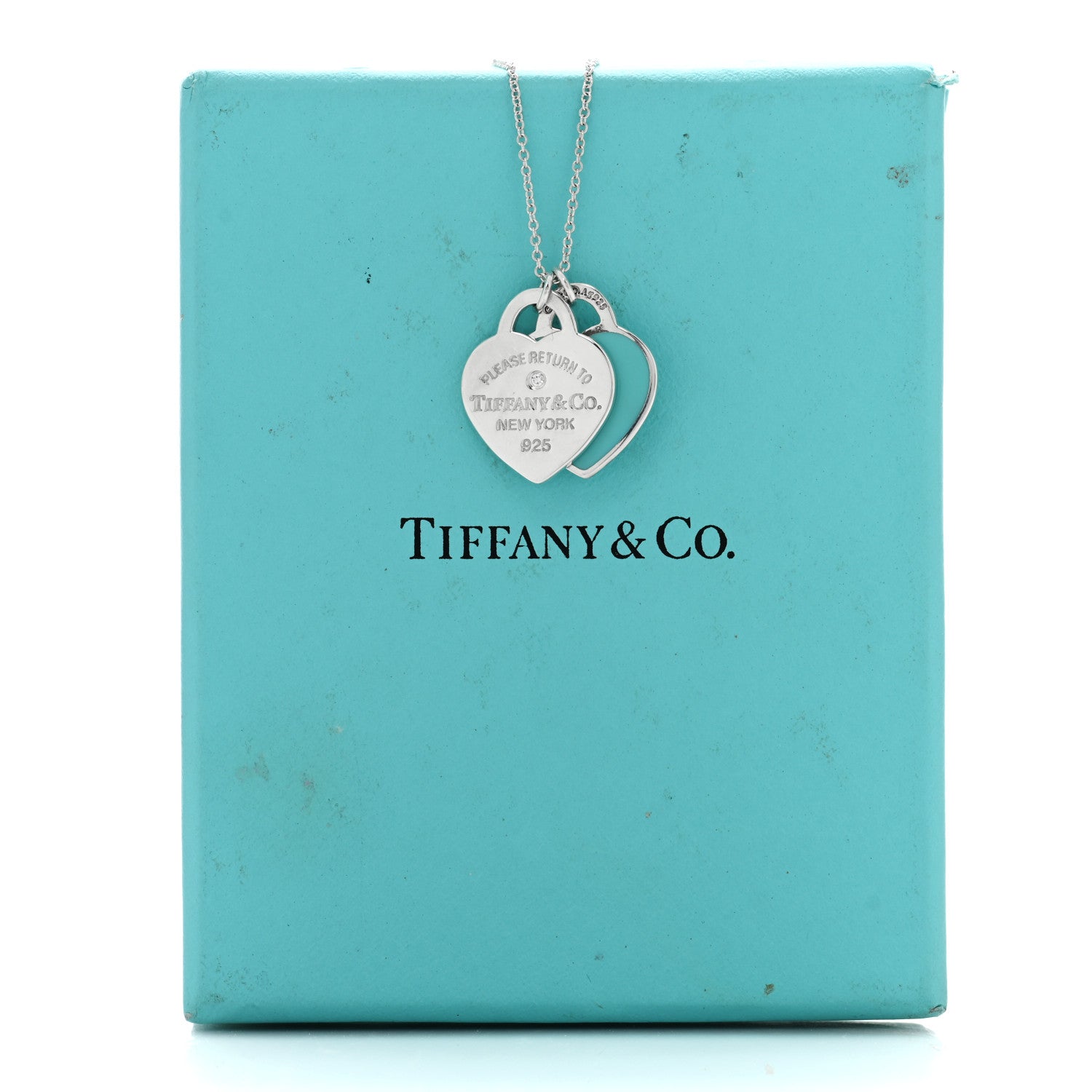 Tiffany Sterling Silver Enamel Diamond Return to Tiffany Double Small Heart Tag Pendant Necklace Blue 5 of 5