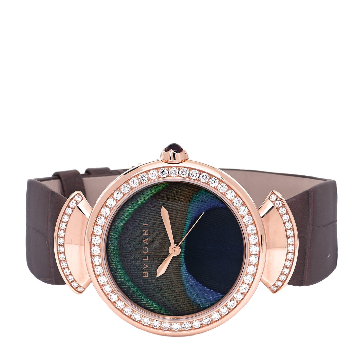 18K Rose Gold Alligator Diamond Bezel 37mm Peacock Feather Divas' Dream Automatic Watch